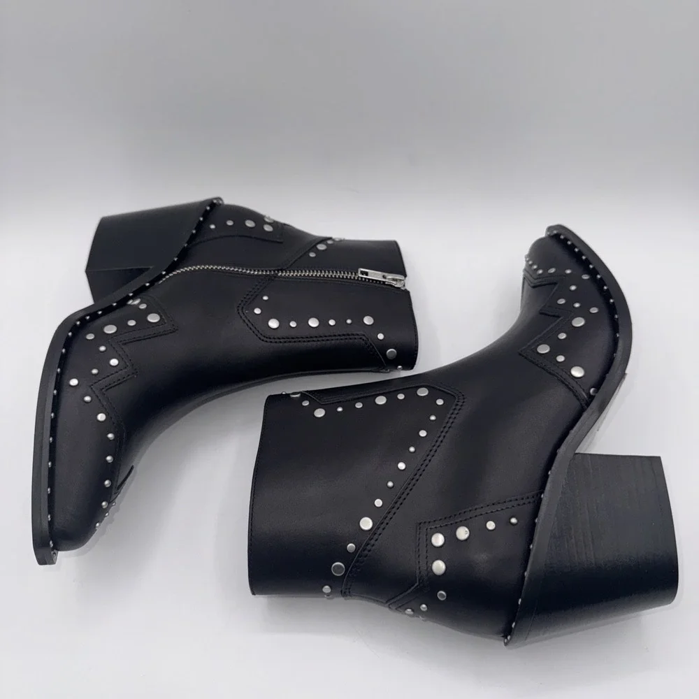 The Kooples Santiag Studded Boot Women's Size 7 EU 38 Black Leather Dustbag